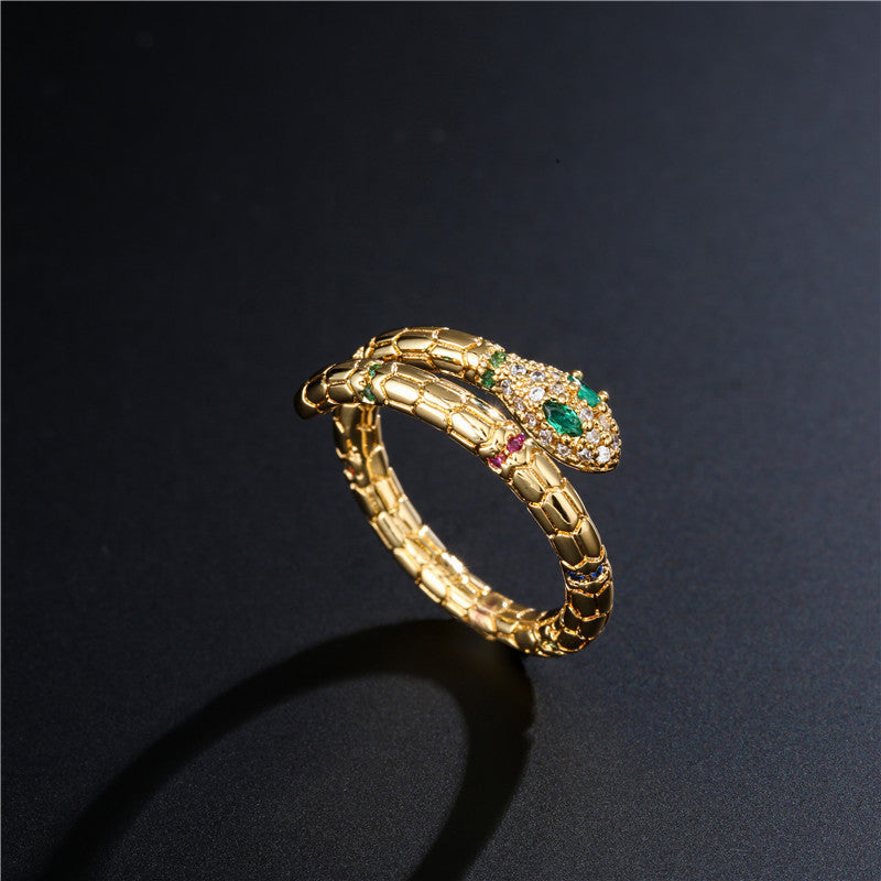 Gold Snake Ring for Women Adjustable Zirconia Wedding Jewelry