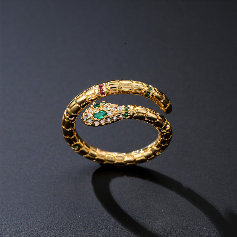 Gold Snake Ring for Women Adjustable Zirconia Wedding Jewelry